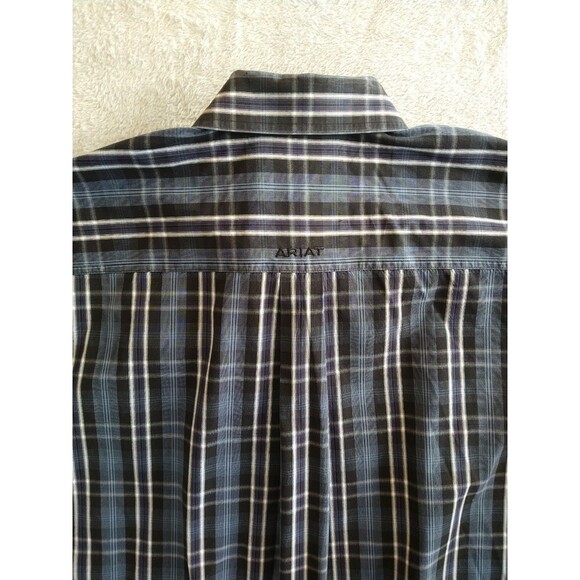 Ariat Pro Series Button Down Western Shirt Men's Size XL Vented Blue Black Plaid - Picture 9 of 10